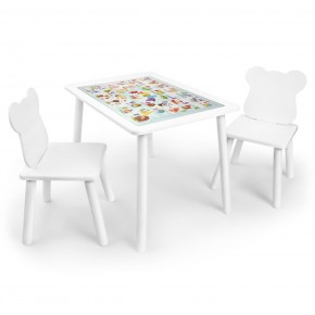 Детский комплект стол и два стула Мишка Rolti Baby с накладкой Алфавит (белая столешница/белое сиденье/белые ножки) в Сургуте - surgut.ok-mebel.com | фото