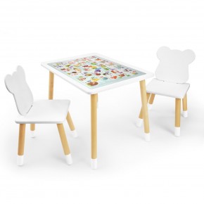 Детский комплект стол и два стула Мишка Rolti Baby с накладкой Алфавит (белая столешница/белое сиденье/береза ножки) в Сургуте - surgut.ok-mebel.com | фото