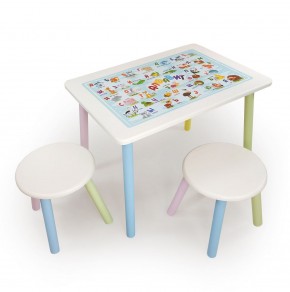 Детский комплект стол и два табурета круглых с накладкой Алфавит (Белый, Белый, Цветной) в Сургуте - surgut.ok-mebel.com | фото 2
