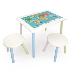 Детский комплект стол и два табурета круглых с накладкой Детский мир (Белый, Белый, Цветной) в Сургуте - surgut.ok-mebel.com | фото