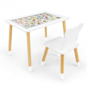 Детский комплект стол и стул Мишка Rolti Baby с накладкой Алфавит (белая столешница/белое сиденье/береза ножки) в Сургуте - surgut.ok-mebel.com | фото