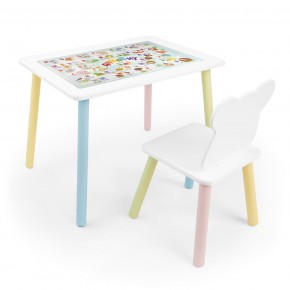 Детский комплект стол и стул Мишка Rolti Baby с накладкой Алфавит (белая столешница/белое сиденье/цветные ножки) в Сургуте - surgut.ok-mebel.com | фото