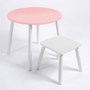 Детский комплект стол КРУГЛЫЙ  и табурет Rolti Baby (розовая столешница/белое сиденье/белые ножки) в Сургуте - surgut.ok-mebel.com | фото
