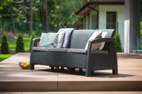 Диван пластиковый Корфу Макс (Corfu love seat max) графит в Сургуте - surgut.ok-mebel.com | фото 3