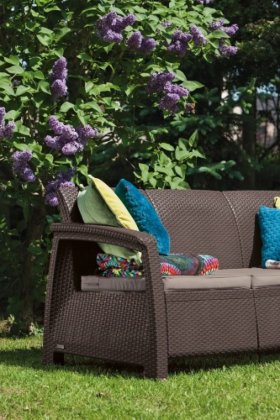 Диван пластиковый Корфу Макс (Corfu love seat max) коричневый в Сургуте - surgut.ok-mebel.com | фото 2