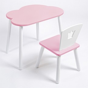 Комплект детский стол ОБЛАЧКО и стул КОРОНА ROLTI Baby (розовая столешница/розовое сиденье/белые ножки) в Сургуте - surgut.ok-mebel.com | фото
