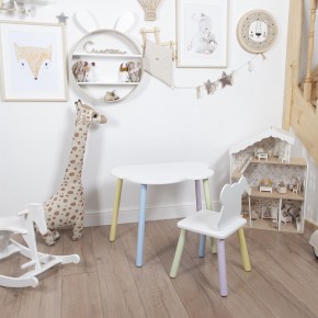 Комплект детский стол ОБЛАЧКО и стул МИШКА ROLTI Baby (белая столешница/белое сиденье/цветные ножки) в Сургуте - surgut.ok-mebel.com | фото