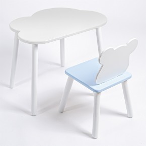 Комплект детский стол ОБЛАЧКО и стул МИШКА ROLTI Baby (белая столешница/голубое сиденье/белые ножки) в Сургуте - surgut.ok-mebel.com | фото