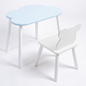 Комплект детский стол ОБЛАЧКО и стул МИШКА ROLTI Baby (голубая столешница/белое сиденье/белые ножки) в Сургуте - surgut.ok-mebel.com | фото