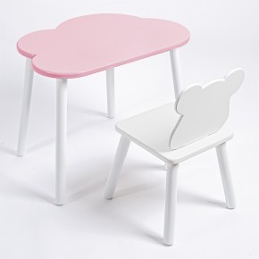 Комплект детский стол ОБЛАЧКО и стул МИШКА ROLTI Baby (розовая столешница/белое сиденье/белые ножки) в Сургуте - surgut.ok-mebel.com | фото