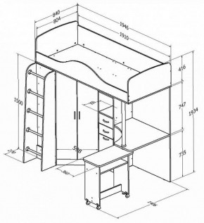 Кровать-чердак "Теремок-1" Дуб молочный/Голубой в Сургуте - surgut.ok-mebel.com | фото 2