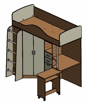 Кровать-чердак "Теремок-1" Дуб молочный/Салатовый в Сургуте - surgut.ok-mebel.com | фото 3