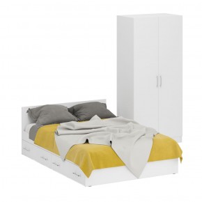Кровать с ящиками 1400 + Шкаф 2-х створчатый Стандарт, цвет белый, ШхГхВ 143,5х203,5х70 + 90х52х200 см., сп.м. 1400х2000 мм., б/м, основание есть в Сургуте - surgut.ok-mebel.com | фото 2