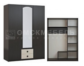 Шкаф 3-х дверный с 2 ящиками с зеркалом Шк51 МС Люсси (венге/дуб девон) в Сургуте - surgut.ok-mebel.com | фото