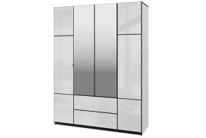 Шкаф 4-х дверный Палермо 02 с ящиками и зеркалом Белый гладкий шелк/Черный гладкий шелк в Сургуте - surgut.ok-mebel.com | фото
