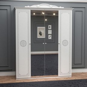 Шкаф 4-х дверный с зеркалами (12.244) Грация (белый/серебро) в Сургуте - surgut.ok-mebel.com | фото