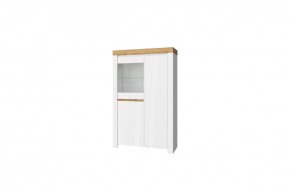 Шкаф с витриной 1V2D, TAURUS, цвет белый/дуб вотан в Сургуте - surgut.ok-mebel.com | фото
