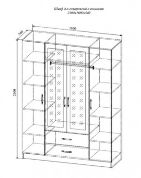 СОФИ СШК1600.1Шкаф 4-х ств с2мя зерк, 2 ящиками в Сургуте - surgut.ok-mebel.com | фото 2